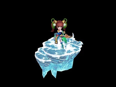 Fantasy Game Character Girl Standing On Ice Platform With Decorative Hair Accessories 3d model