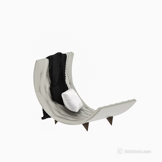 Modern Light Gray Leather Lounge Chair With Black Knit Blanket White Pillow Unique Leg Design 3d model 
