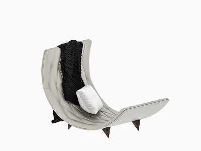 Modern Light Gray Leather Lounge Chair With Black Knit Blanket White Pillow Unique Leg Design 3d model
