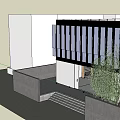 Modern Architectural Rendering With Wooden Frame Glass Facade And Metal Panels Entrance