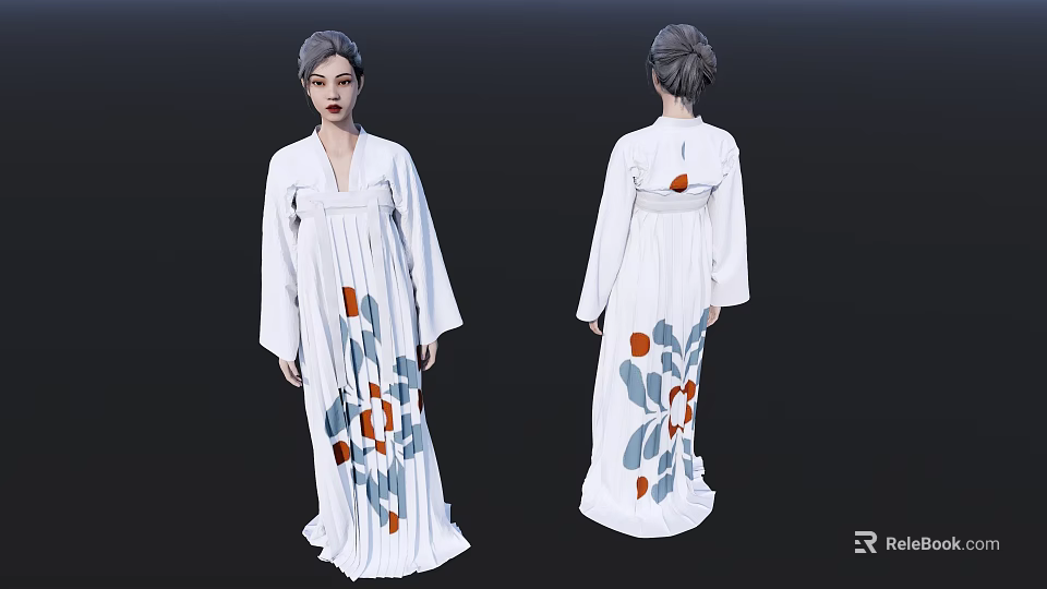 Game and Movie Character Wearing White Robe With Floral Patterns Front Back Views Design 3d model 