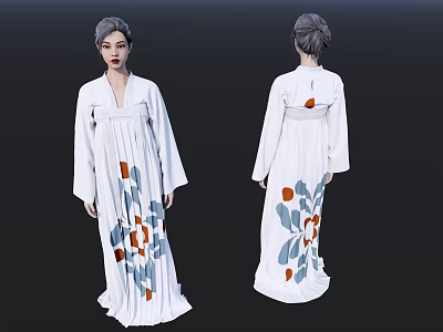 Game and Movie Character Wearing White Robe With Floral Patterns Front Back Views Design 3d model
