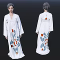 Game and Movie Character Wearing White Robe With Floral Patterns Front Back Views Design