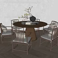 New Chinese Style Solid Wood Round Table Combination Dining Table and Chair 3d model