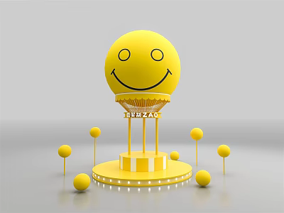 Yellow Smiley Face On Decorative Stage With Small Yellow Balls And TEXZC 3d model