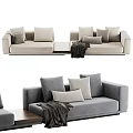 Modern Sectional Sofa With Multiple Cushions And Throw Blanket In Light Beige And Gray Interior 3d model