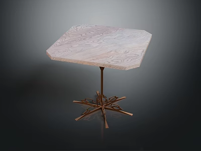 Modern Hexagonal Table With Patterned Marble Top And Brass Multi Pronged Legs Base 3d model