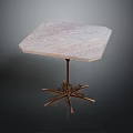 Modern Hexagonal Table With Patterned Marble Top And Brass Multi Pronged Legs Base