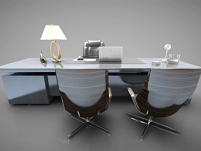 Modern Office Desk Setup With Ergonomic Chairs Table Lamp Documents And Glasses 3d model