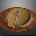 Orange Round Dessert On Red Wooden Plate With White Powder Topping And Sliced Piece