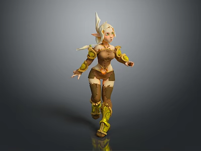 Fantasy Elf Creature 3D Model Character With Brown Gold Armor Running Pose 3d model