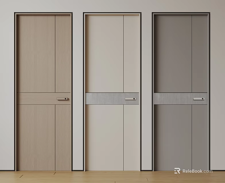 Modern Minimalist Flush Doors In Three Different Colors With Metal Handles 3d model 