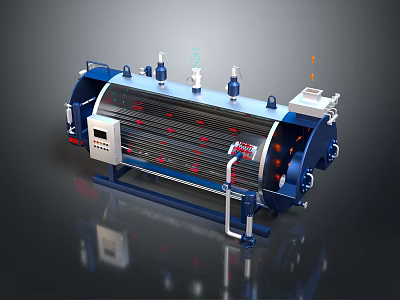 Industrial Cylindrical Machinery With Blue Body Valves Pipes Control Panel And Internal Metal Components 3d model