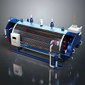 Industrial Cylindrical Machinery With Blue Body Valves Pipes Control Panel And Internal Metal Components