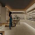 Zun Hua Modern Interior Space With Shelves Counter And Green Plant Decor