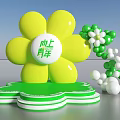 Inflatable Yellow Flower Decor With Upward Youth Logo And Clover Shaped Green Base Balloon Bouquet