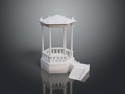 White Gazebo Structure With Columns Steps Railing And Classic Roof Design 3d model