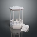 White Gazebo Structure With Columns Steps Railing And Classic Roof Design 3d model