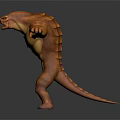Muscular Orange Fantasy Character And Creature With Green Chest Gem Outstretched Arms And Tail