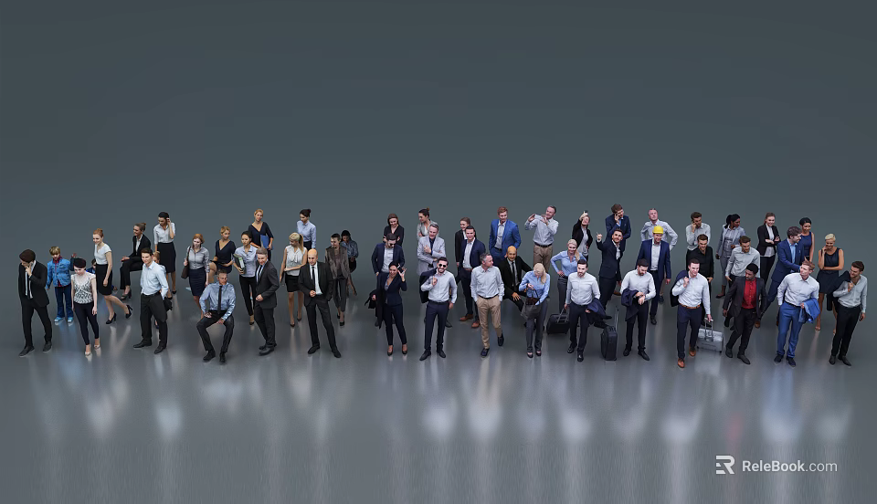 Group of Diverse Business Professionals Standing in Formal Attire in Professional Setting 3d model 