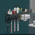 Bathroom Wall Cabinet With Storage Shelf For Toiletries And Toothbrush Holder