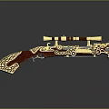 Ornate Decorative Rifle with Golden Engravings Wooden Stock and Brass Scope