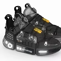 Black Tech Inspired Sneakers With Reflective Details Yellow Accents And Chunky Sole