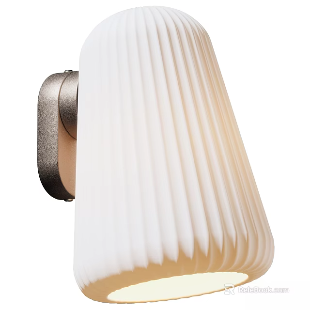 Elegant Modern Wall Lamp with Pleated White Shade and Brass Base 3d model 