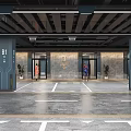 Modern B1 Underground Parking Garage With Marble Wall Luxury Cars Direction Arrows And Entrance