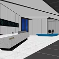 Modern Front Desk Reception Area Design With Marble Counter Lighting And Open Space
