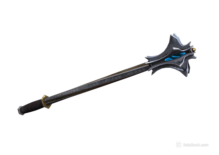 Black Sword Weapon With Silver Guard Golden Accents And Blue Glowing Lines 3d model 