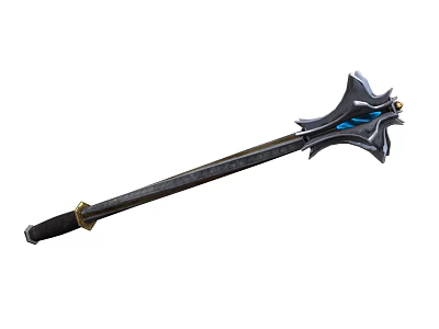 Black Sword Weapon With Silver Guard Golden Accents And Blue Glowing Lines 3d model