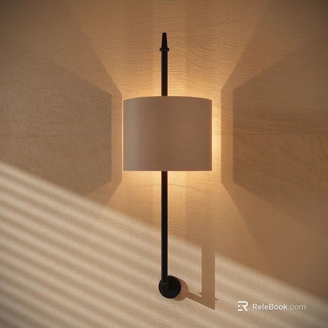 Wall Mounted Wall Lamp With White Lampshade Black Pole Soft Lighting Shadow Effect 3d model