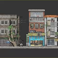 Multi Story Residential Buildings With Colorful Roofs Balconies Storefronts And Street Tree
