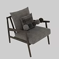 Nordic Style Solid Wood Frame Soft Fabric Upholstered Single Sofa With Checkered Decorative Pillow