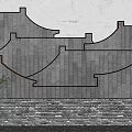 Modern Chinese Style Sofa Background Wall With Tile Texture Stone Wall Base And Ambient Lighting