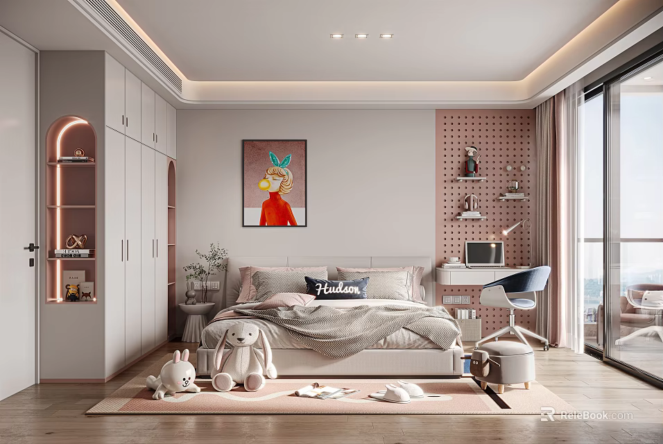 Bright Kids Room Interior With Cozy Bed Stuffed Toys Soft Rug And Decorative Painting 3d model 