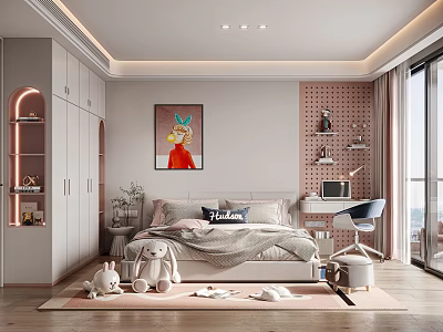 Bright Kids Room Interior With Cozy Bed Stuffed Toys Soft Rug And Decorative Painting 3d model