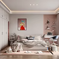 Bright Kids Room Interior With Cozy Bed Stuffed Toys Soft Rug And Decorative Painting