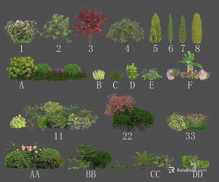 Various Types of Decorative Shrubs for Garden Landscaping and Outdoor Design 3d model 