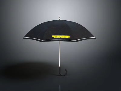 Black Umbrella Featuring Yellow STREET WEAR Text And Silver Handle On Gray Gradient Background 3d model