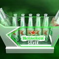 Heineken Silver Beer Bottles Arranged In Illuminated Green Display Rack