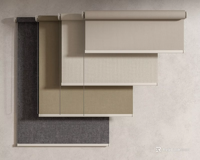 Soft Fabric Window Blinds In Various Neutral Shades For Modern Home Decor 3d model 
