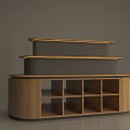 Modern Wooden Display Shelving Unit With Layered Structure And Open Storage Compartments