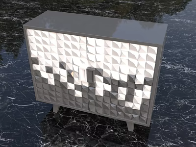 Modern Geometric Pattern Cabinet With White Gray Sleek Surface On Marble Floor 3d model