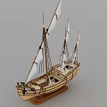 Handmade Wooden Ship Model With White Sails Masts And Wooden Base Stand