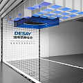 DESAY Battery Exhibition Hall With Checkerboard Floor And Blue White Ceiling Structures 3d model