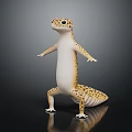 Cute Standing Lizard With Yellow White Spots On Dark Reflective Surface 3d model