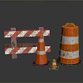 Building Construction Site Featuring Safety Barricade And Orange Traffic Cones With Red White Stripes