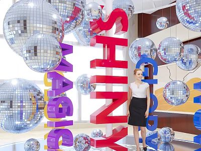 Vibrant Photo Spot With Shiny Magic Clear 3D Letters And Disco Balls 3d model